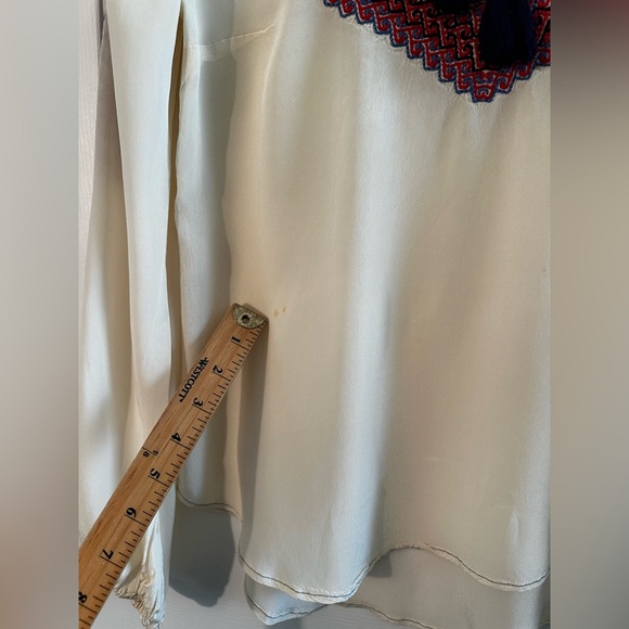 PLENTY by TRACY REESE XS Ivory Boho Blouse Tassel Tie Red Blue Black Embroidery - Picture 12 of 12